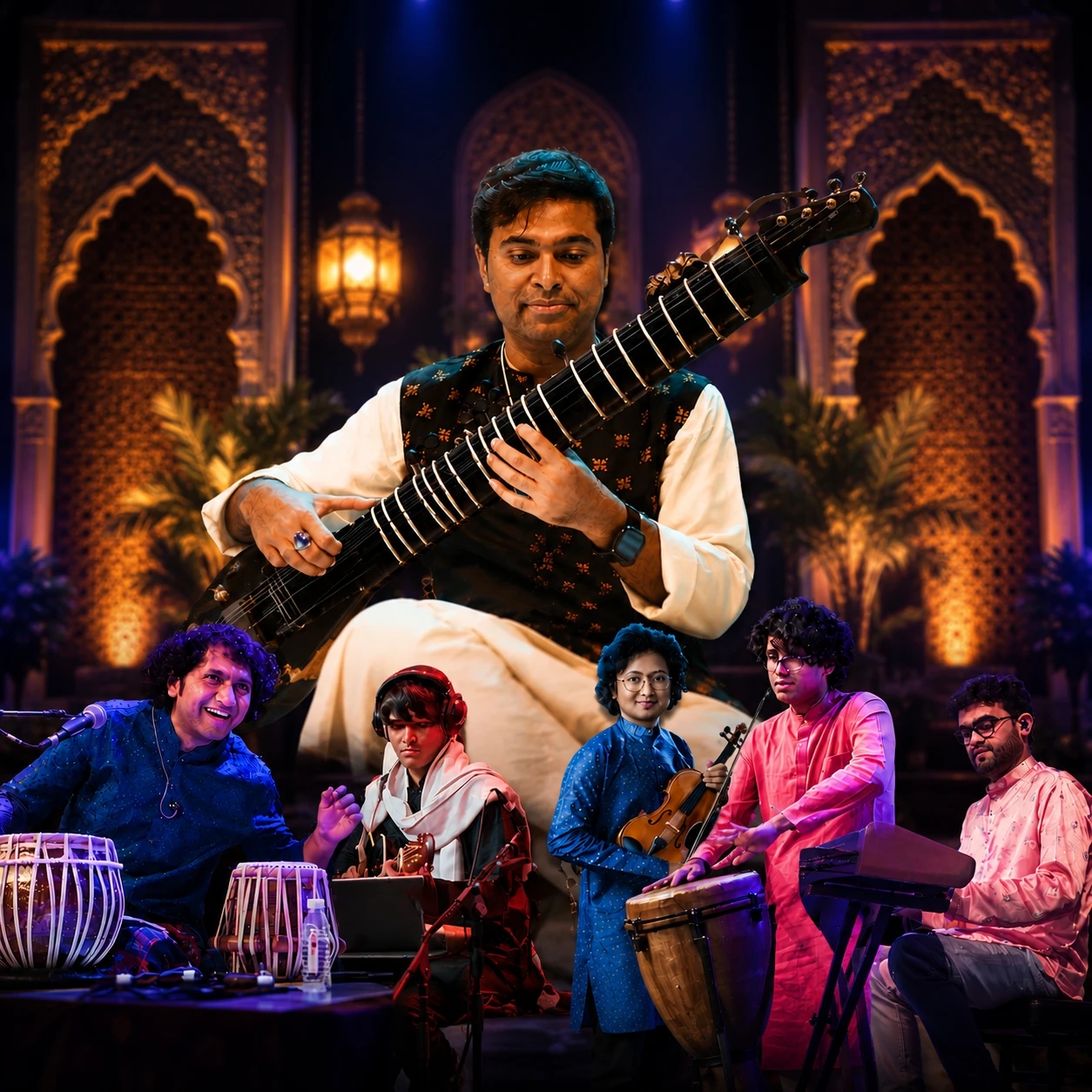 Purbayan Chatterjee performing sitar on stage
